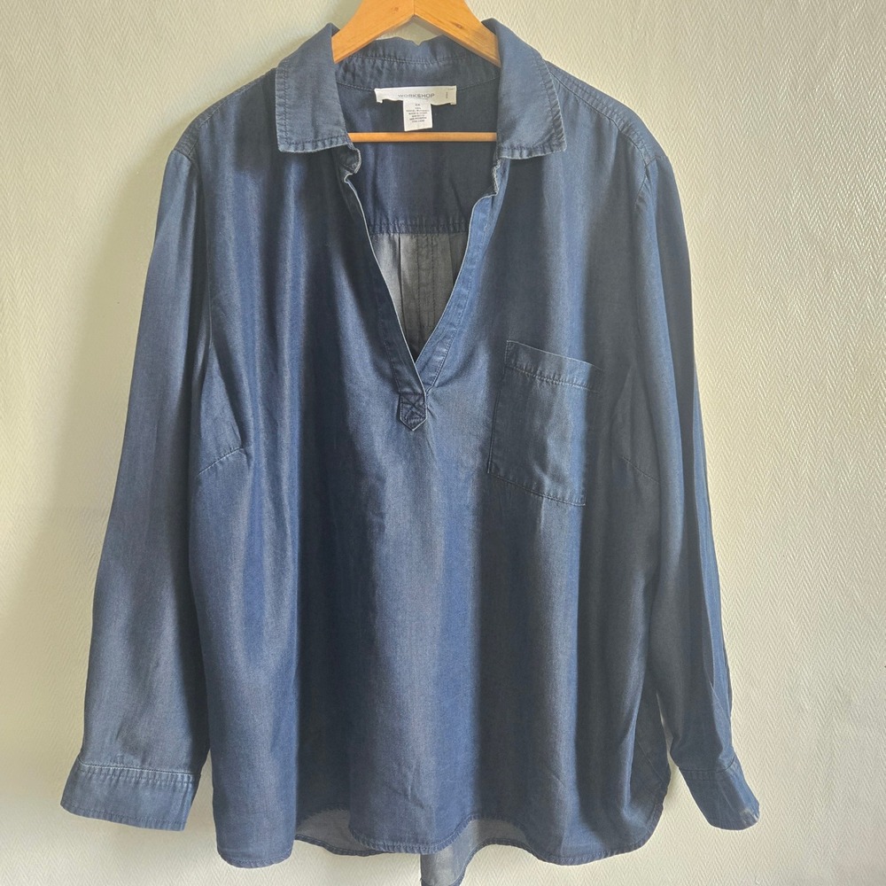 Workshop Republic Tencel Lyocell Pullover Top Blue Casual Boho 3X